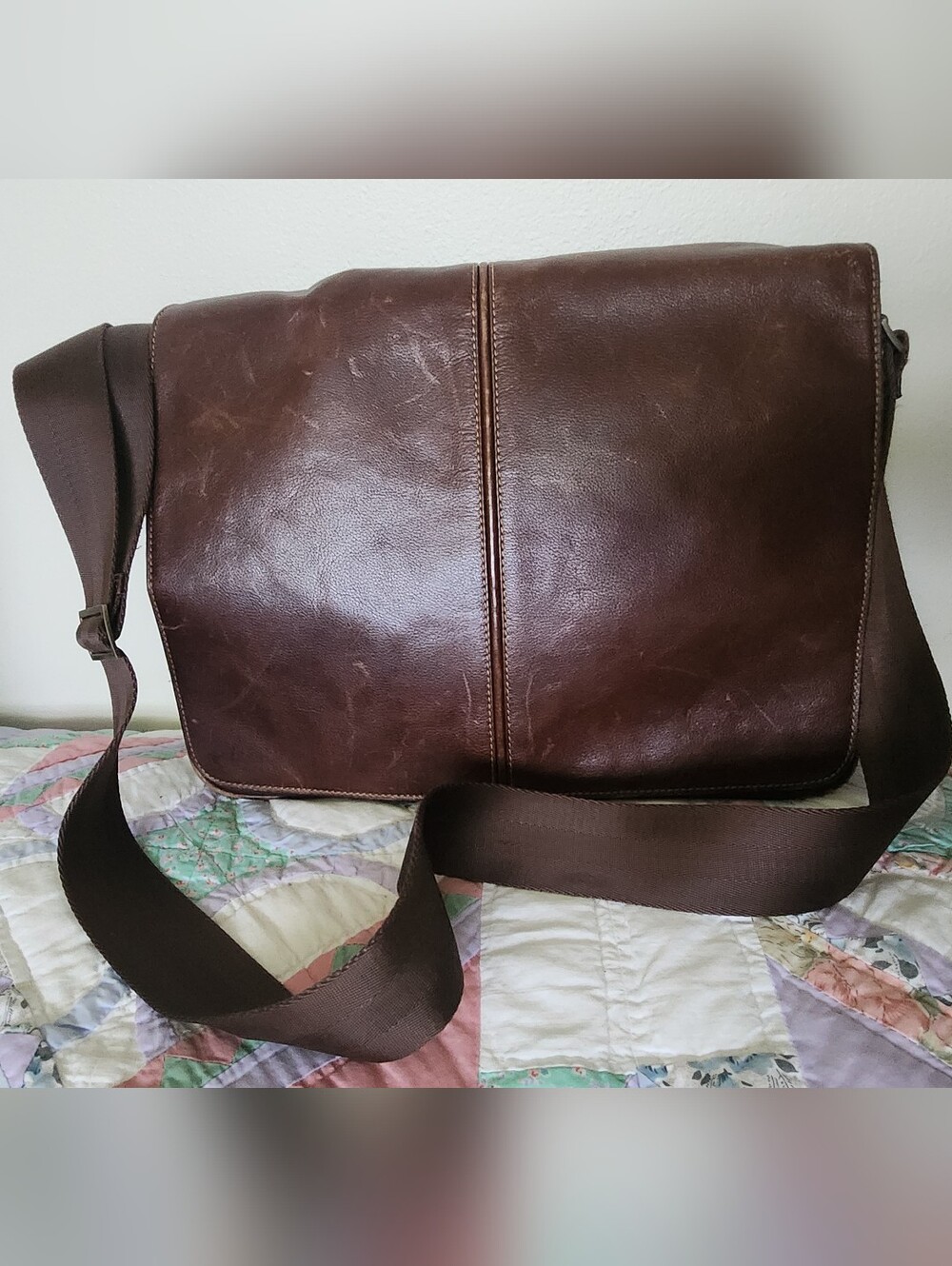 Boconi Brown Leather Messenger Bag - Picture 3 of 12
